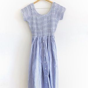 Vintage Misty Lane Casual Pinstripe Button Maxi